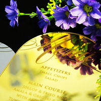 Personalizado troquelado forma oro espejo acrílico cena Bar menú tarjeta grabado para fiesta de boda
