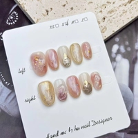 Uñas Postizas Ovaladas Cortas Hechas a Mano, con Brillo Intenso, Efecto Ojo de Gato, Cobertura Total, Uñas Artificiales