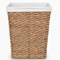 Panier à linge écologique en jacinthe d'eau tressée naturelle avec doublure en coton amovible, panier de rangement rectangulaire de style scandinave pour