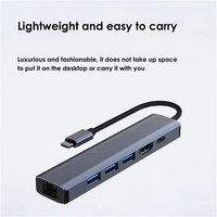 Justlink ekstensi Tipo 6 in 1, HDMI 4K30Hz Tipe c PD 100W pengisian cepat RJ45 1000mbps Docking Station USB3.0 Concentrator