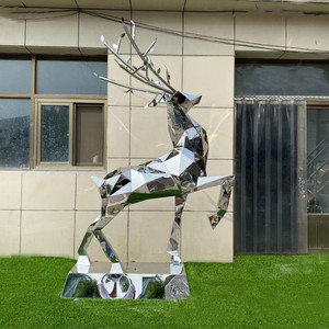 Escultura grande de acero inoxidable, escultura de plástico reforzado con fibra de vidrio de animales facetados geométricos, decoración de parque urbano comercial - Product Image 1