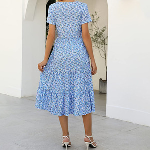 Custom Women'S <strong>Petite</strong> Summer Casual Tiered Midi <strong>Dress</strong> Woman Short Sleeve Belted Ruffle Babydoll <strong>Boho</strong> Sundress With Pockets - Product Image 2