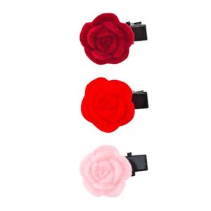 Accesorio para el Cabello de Niña, Clip Lateral con Flecos de Terciopelo Rojo, Diseño de Rosa y Camelia, para Otoño e Invierno - Product Image 5