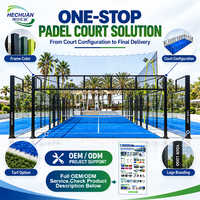 Terrain de padel panoramique en gazon artificiel certifié CE Hechuan, norme FIP, 20x10m, verre trempé de 12 mm, avec structure en acier et éclairage LED