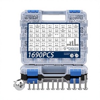 Kit de vis à tête cylindrique en acier inoxydable 304 de classe A, 1690 pièces, autotaraudeuses métriques et impériales M3-M6, boîte combinée pour l'exportation