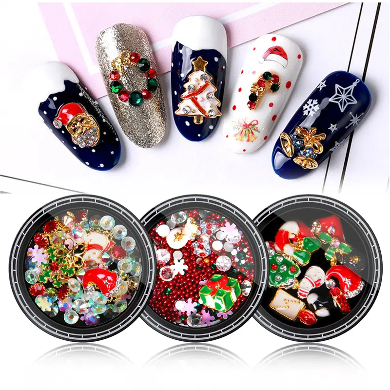 Modello di natale Decorazioni Del Chiodo Piatto a Base di Cristalli Del Chiodo Del Rhinestone di Perle Fiocco di Neve SantaClaus Nail Manicure Fai Da Te Rivetto