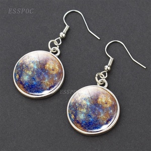 Boucles d'oreilles à crochet en verre cabochon avec les huit planètes du système solaire : Jupiter, Mercure, Neptune, Soleil, Lune, Saturne, Terre, argentées, mignonnes, pour maman, sœurs - Product Image 3