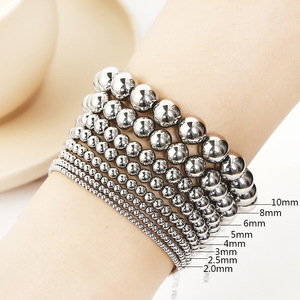 Pulsera de cuentas de Oro 2mm 3mm 4mm 5mm 6mm <span class=keywords><strong>8mm</strong></span> 10mm 18K oro Acero inoxidable bola de oro pulseras de cuentas para mujer - Product Image 3
