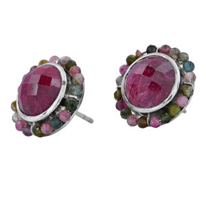 Wholesale 925 Sterling Silver Stud <b>Earrings</b> with Ruby Gemstone and Multi <b>Tourmaline</b> Gold Plated Jewelry by Casa De Plata - Product Image 3