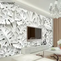 Peel And Stick Leaf Pattern Yeso Relieve Mural Papel de pared Sala de estar TV Fondo Pintura de pared Papel tapiz Decoración del hogar