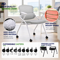 Chaise de formation mobile moderne avec roulettes, chaise de conférence empilable en maille avec accoudoirs pour centre de formation scolaire