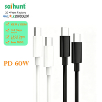 Kabel Pengisian Cepat 60W 3A Tipe-C ke Tipe-C TPE Male to Male, Kabel Sinkronisasi Data untuk Ponsel, Power Bank, Laptop