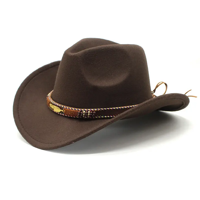 New hat national style metal feather western cowboy hat for men and women felt hat