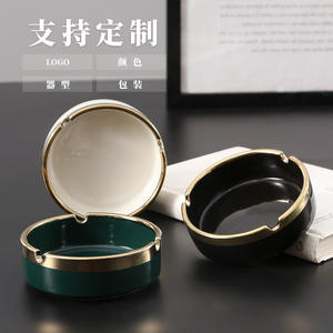 Cenicero de Cerámica DD1330, Redondo de 9.2cm, Borde Dorado Blanco, para Uso en Casa u Hotel, Regalo - Product Image 3