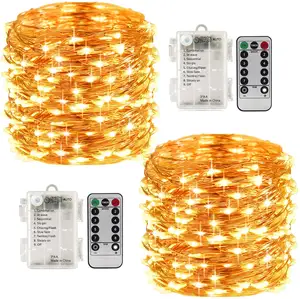 Guirlande lumineuse féerique de noël, 50 ou 100Led, fonctionnement à piles, imperméable, 8 Modes d'éclairage, télécommande, éclairage d'intérieur scintillant en cuivre