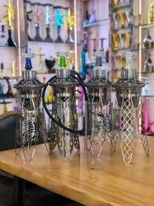Chicha personnalisée 62 CM en verre argenté, petit modèle, avec support en acier inoxydable, ensemble complet pour fumer - Product Image 4