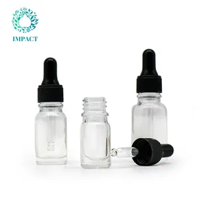 Frascos cuentagotas de vidrio transparente cosmético de 15ML para botella de suero de aceite esencial para el cuidado de la piel