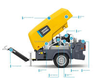 Compresseur d'air à vis compact XAS588 7 bars, moteur Kubota, pompe portable, alimenté au diesel, vente directe usine