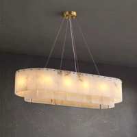 Luminaire suspendu en marbre naturel de luxe avec télécommande, hauteur réglable, finition dorée LED pour salon et chambre à coucher