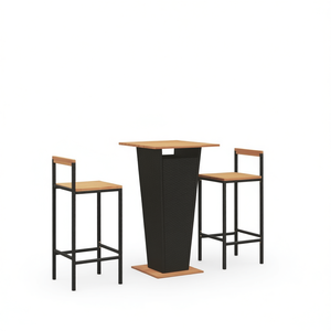 Ensemble de meubles de bar noir, plateau carré en teck, structure métallique, design contemporain, pour jardin, durable, style moderne, usage commercial extérieur - Product Image 1