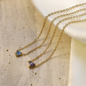 Geometric Triangle Pendant Necklace Stainless Steel 18K Gold Plated Zircon Claw Setting Gift Jewelry - Product Image 2