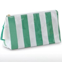 Wasserdichte PVC-Kosmetiktasche mit Streifendruck und Quastenreißverschluss, tragbare Reise-Kulturtasche für Damen, für den täglichen Gebrauch