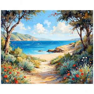 Kit de peinture par numéros de chemin côtier pour adultes-<span class=keywords><strong>Sentier</strong></span> de bord de mer bricolage avec fleurs 16x20 pouces, décoration d'art sans cadre ou cadeaux - Product Image 1
