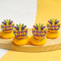 Canards de voiture Wowei Mardi Gras, mini-canards en caoutchouc, ornement de voiture avec mini masque de Mardi Gras, perles, collier, décoration flottante pour le bain