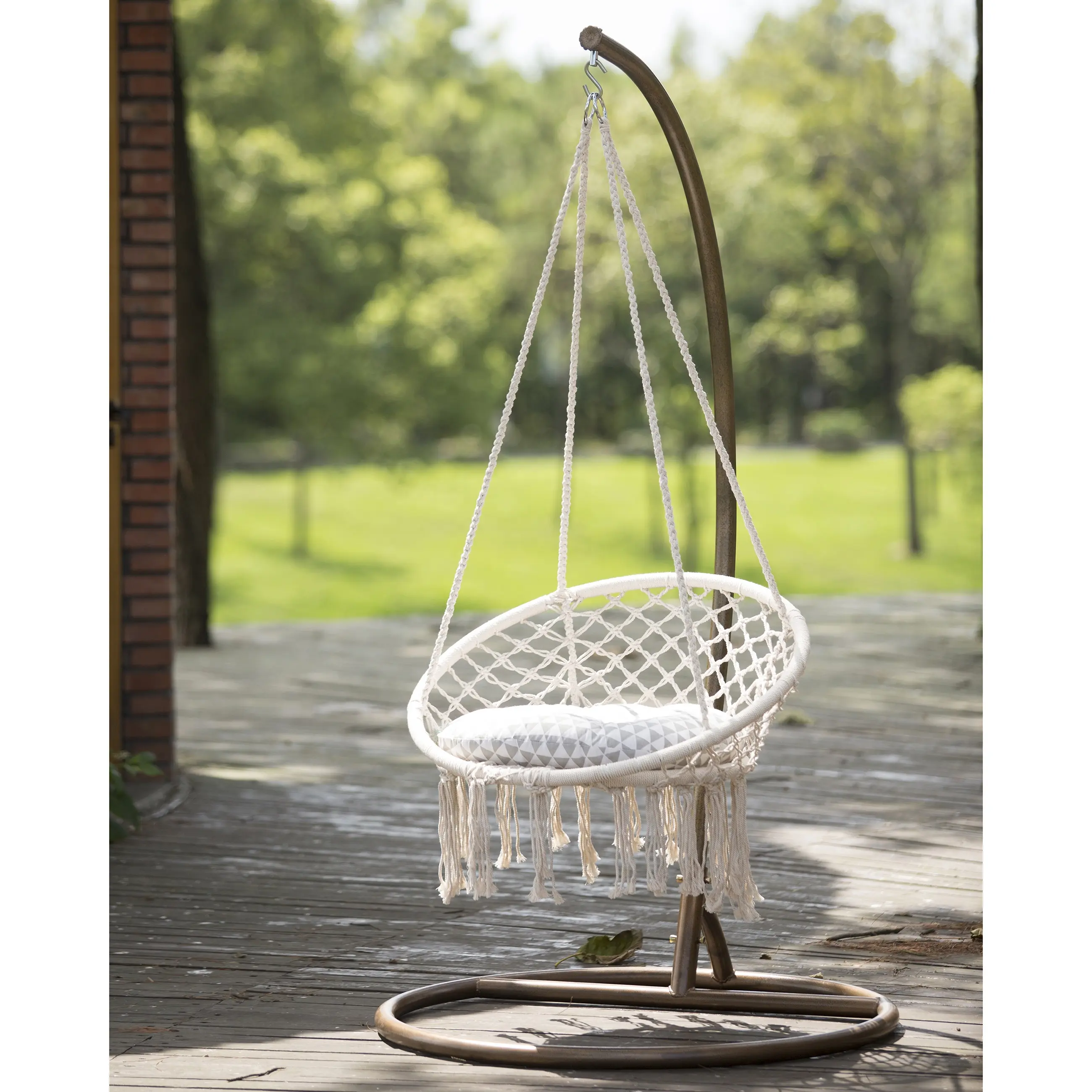 Huarun – chaise pivotante d'extérieur, balançoire ronde d'extérieur, à corde, fabriquée à la main, pour le jardin