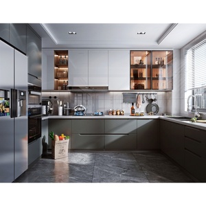 Armoires de cuisine abordables, ensemble d'armoires de cuisine murales modernes personnalisées sur mesure, en forme de <span class=keywords><strong>L</strong></span>, en bois, modulaires - Product Image 1