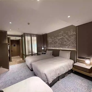 Commercial Use Modern Hotel Room Furniture Complete Bedroom Suite <b>Wooden</b> <b>Frame</b> Twin <b>Beds</b> Nightstand TV Cabinet Apartment - Product Image 1