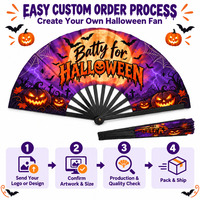 Éventails pliables personnalisés en gros, 33 cm (13 pouces), en plastique, bambou ou bois, pour Halloween et défilés, avec logo personnalisé