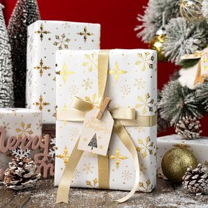 Christmas Wrapping Paper Roll 17in x 32.8ft <b>White</b> Gold Foil Snowflakes 3D Embossed Metallic Shine Gift <b>Wrap</b> for Holiday - Product Image 4