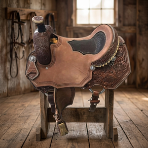 BS International - Silla de Montar Inglesa de Cuero Genuino de Búfalo y Madera Sostenible Europea para Carreras Ecuestres, con Brida y Alfombrillas para Caballo - Product Image 1