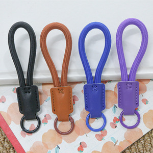 Multicolor Braided Nylon Wrist <b>Key</b> <b>Lanyard</b> Faux Leather Stitched Tab Colored Metal Mini <b>Key</b> Holder Bag Accessory <b>for</b> <b>Keys</b> - Product Image 3