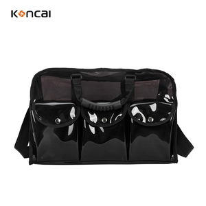 Sac de maquillage et de beauté en PVC noir durable à fermeture éclair géométrique - Product Image 4