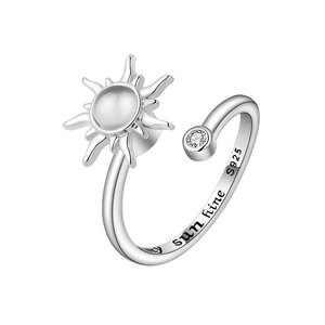 Anillos Ajustables Boho de Moda con Diseño Giratorio de Sol, Engastados con Zirconia, Bañados en Oro Blanco sobre Cobre, Joyería Antiestrés y Antitensión para Mujer - Product Image 5