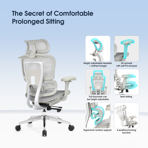 كرسي مكتب تنفيذي رمادي شبكي مريح، كرسي كمبيوتر عالي الظهر فاخر، كرسي مكتب شبكي للمدراء - Product Image 6