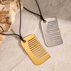 Stainless Steel Comb Pendant <b>Necklace</b> Gold <b>Silver</b> Color Minimalist Design Fashion Jewelry <b>For</b> Women <b>Men</b> Unisex Accessory - Product Image 2