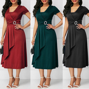 Abiti da Lavoro Eleganti <span class=keywords><strong>Taglie</strong></span> <span class=keywords><strong>Forti</strong></span> per Donna con Maniche Corte e Orlo Asimmetrico <span class=keywords><strong>Abito</strong></span> Aderente in Vita da Sera Vestidos per Signora - Product Image 3