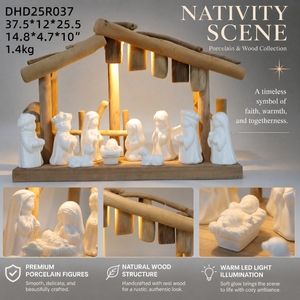 Juego de Natividad de Cerámica Hecho a Mano con Establo de Madera, Luz LED, Sagrada Familia, Reyes Magos, Ángel, <span class=keywords><strong>Regalo</strong></span> de Navidad para la Familia - Product Image 2
