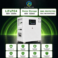 Batterie domestique empilable au lithium fer phosphate 48V 51.2V 120Ah 5.76kWh, alimentation de secours solaire, cycle profond, 6000 cycles, OEM
