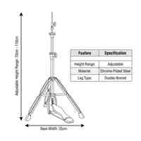 Support de charleston robuste finition chromée avec pieds à double renfort pour performance professionnelle sur batterie