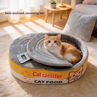 Lit pour chat créatif en forme de boîte de conserve, avec capuche, en peluche, type grotte, lit chaud pour chats et petits chiens, vente en gros OEM