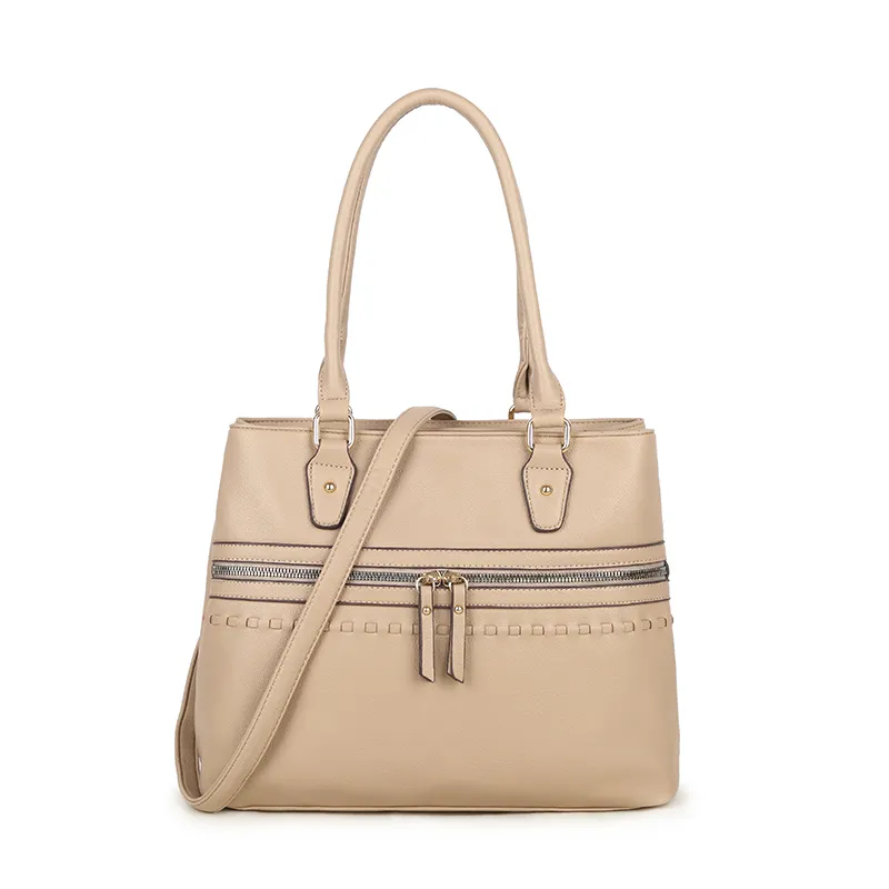 High Quality Luxury Business Tote Bag Pu Leather Fashion Shoulder beige Handbags for Women