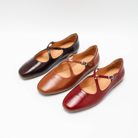 Ballerines Mary Jane en cuir à brides croisées pour femmes, fermeture à boucle, chaussures décontractées