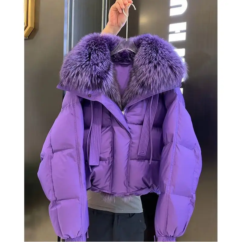 Luxury Winter Puffer Women fur Jacket Thicken Warm Real Natural Raccoon Fur Female 90 White Duck Down fur Coat for women