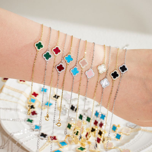 Bracciale con ciondolo in argento S925 con 5 motivi a 4 foglie <span class=keywords><strong>di</strong></span> trifoglio in pietra naturale <span class=keywords><strong>di</strong></span> marca <span class=keywords><strong>di</strong></span> trifoglio Set <span class=keywords><strong>di</strong></span> gioielli da <span class=keywords><strong>donna</strong></span> - Product Image 6