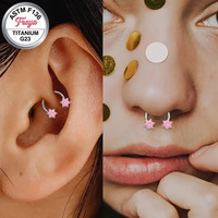 Anneaux de nez en acier chirurgical 316L Freya pour femmes, motifs fleurs, pour septum, lèvre, sourcil, hélix, daith, bijoux de piercing d'oreille