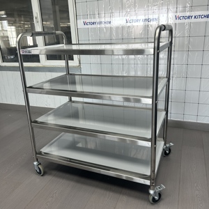 VICTORY KITCHEN Muebles modernos para restaurantes Carrito de cuatro capas de acero inoxidable a prueba de herrumbre para uso en comedor de servicio de alimentos - Product Image 5